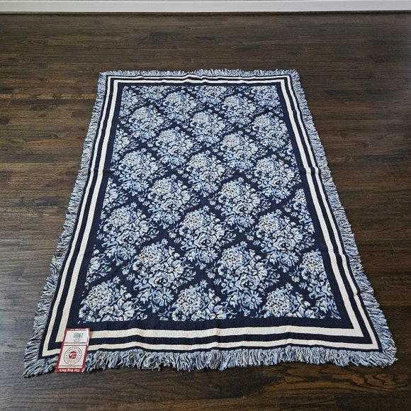 NEW RUG BARN CHRISTINA BLUE COMBO NAVY, MEDIUM BLUE, AND CREAM THROW/ BLANKET - Picture 1 of 11